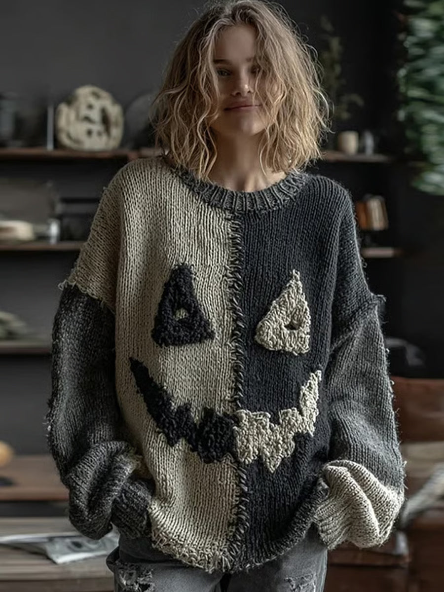 Pull Halloween Spooky Visage Imprimé Femme