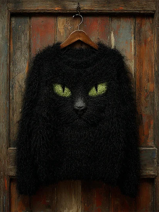 Pull décontracté à imprimé chat vintage pour femmes