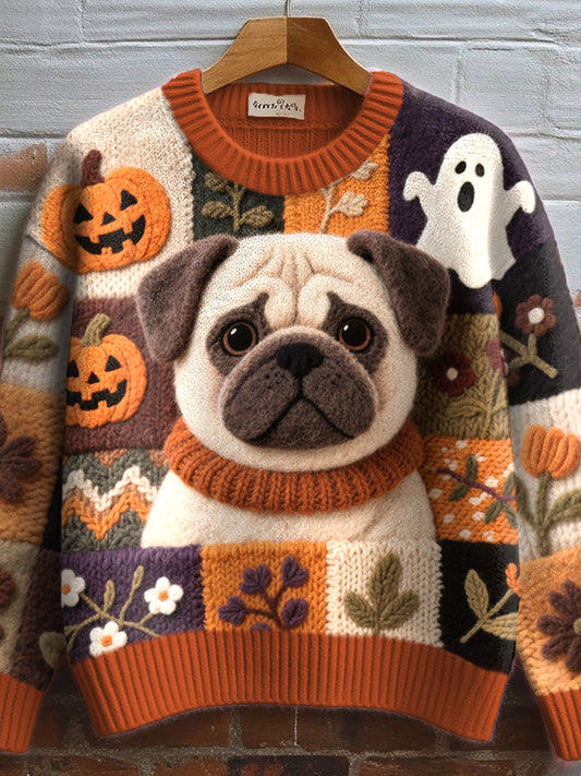 Lovely Pug Felt Art Pull en tricot confortable pour femmes