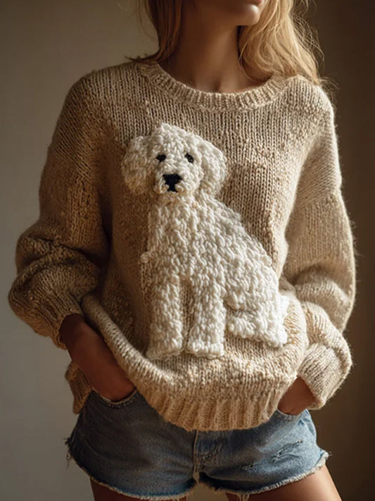 Pull en tricot confortable en feutre pour chien Fuzzy Vintage Femme
