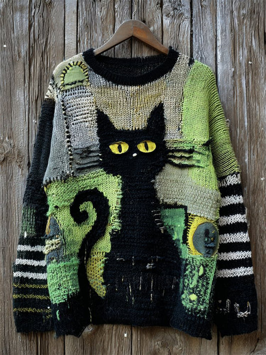 Pull Halloween Chat Noir Femme Tricoté