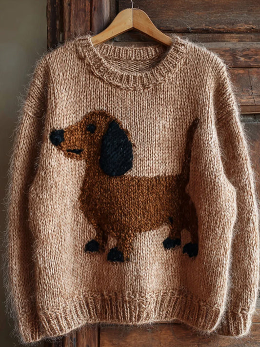 Lovely Dachshund Tricot Cozy Fuzzy Pull Femme