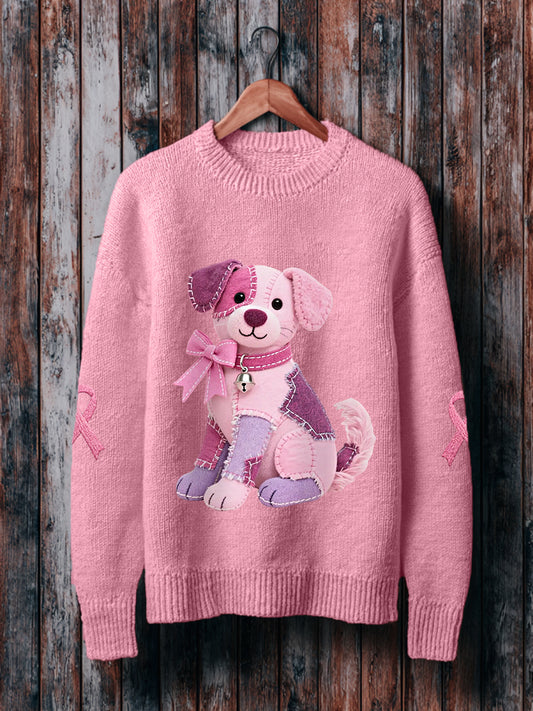 Chien rose rose ruban de soutien de sensibilisation au cancer du sein Sweatshirt des femmes
