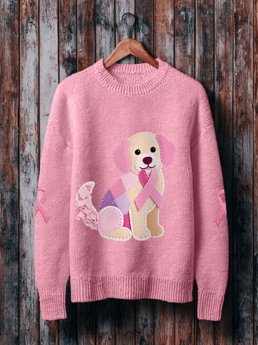 Pull Femme Rose Chien Ruban Rose Soutien Sensibilisation Au Cancer Du Sein