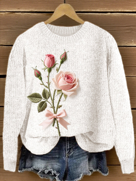 Pull Femme Rose Brodé Floral
