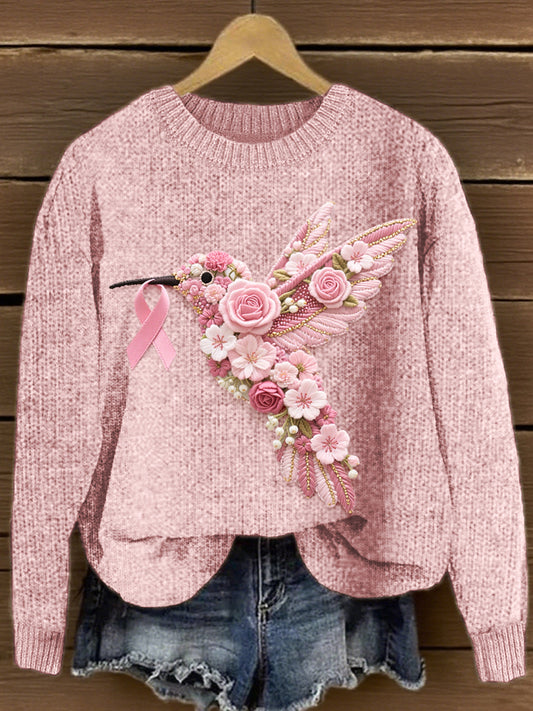 Pull Femme Rose Brodé Colibri