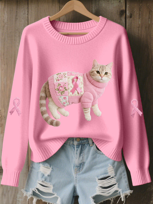 Top Décontracté Chat Rose Ruban Imprimé Pour Femme