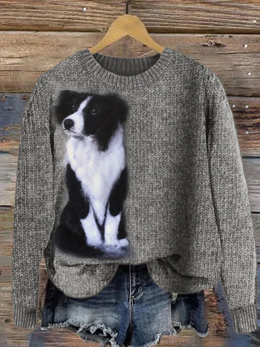 Border Collie chien en peluche feutre confortable en tricot pour femmes