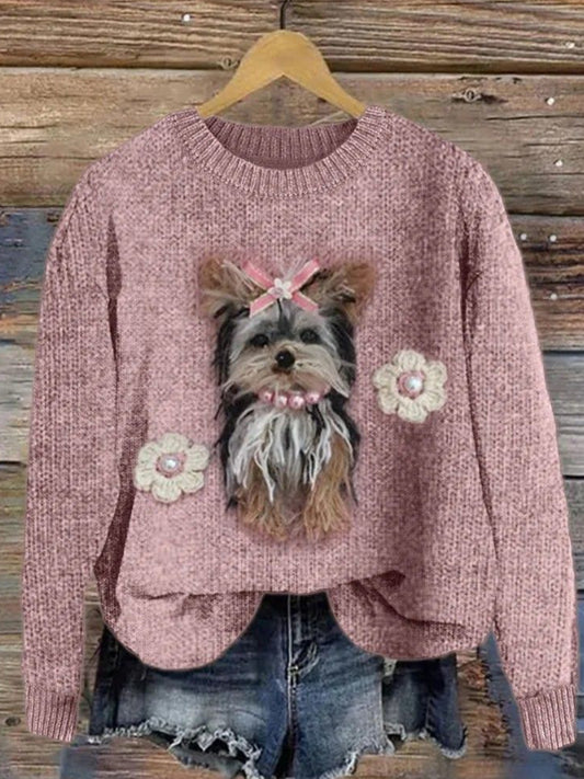 Chien chic des femmes avec le chandail confortable de Knit de cravate