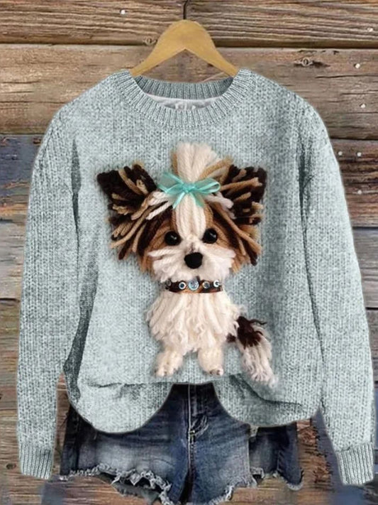 Chien chic des femmes avec le chandail confortable de Knit de cravate