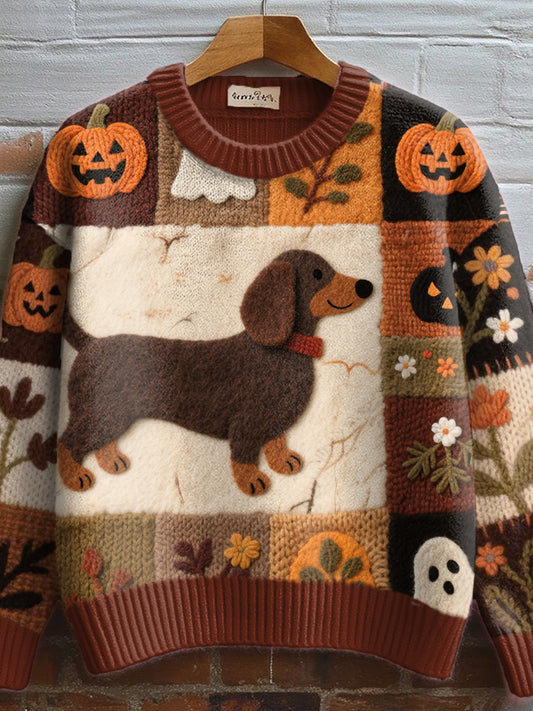 Automne des femmes inspiré Teckel feutre Art pull en tricot confortable