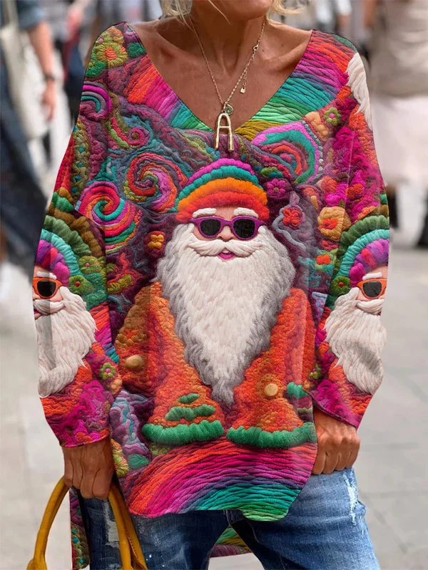 Pull à manches longues à la mode de pull de V-Neck avec la copie de père Noël