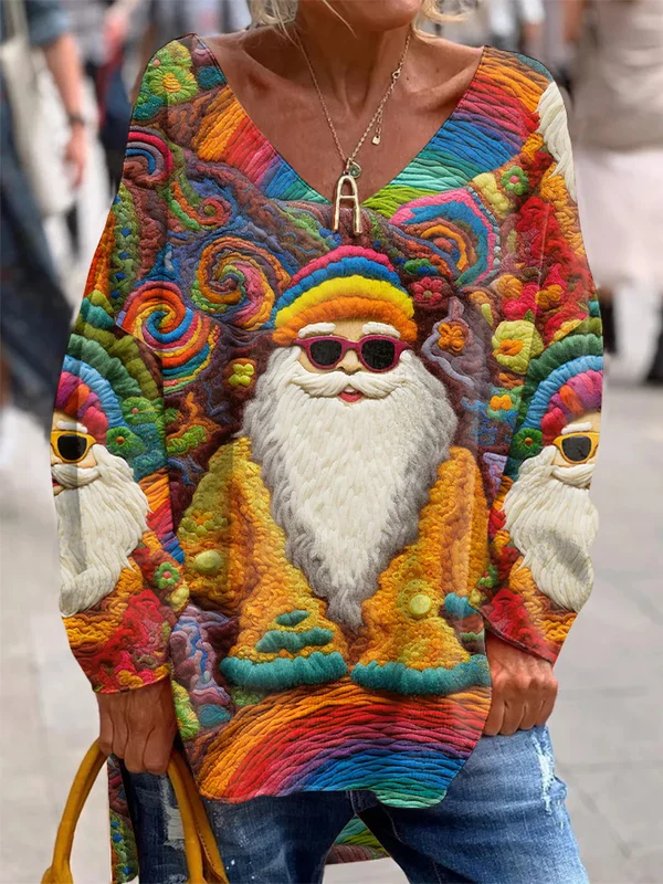Pull à manches longues à la mode de pull de V-Neck avec la copie de père Noël