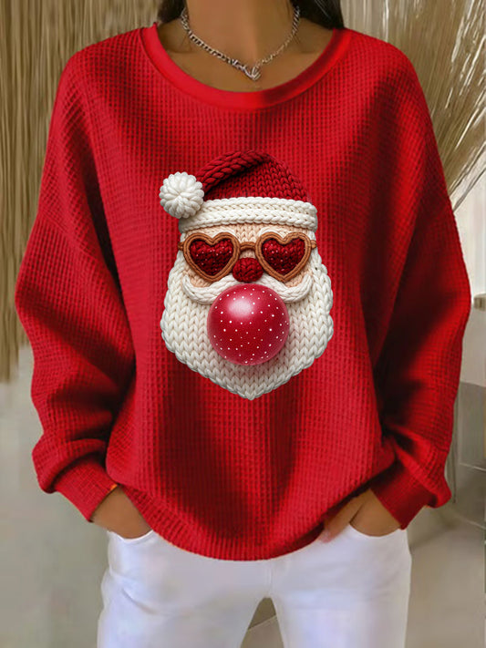 Top décontracté imprimé gaufré Santa Femme