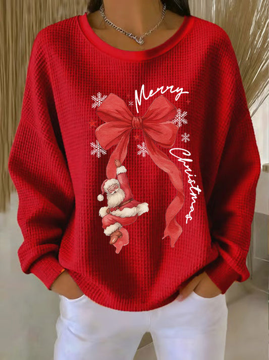 Top décontracté imprimé gaufré Santa Femme