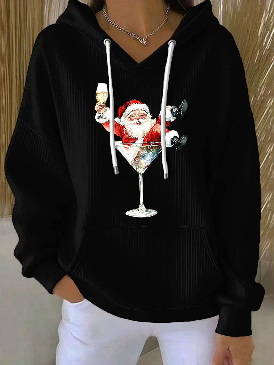 Sweat à Capuche Imprimé Père Noël pour Femme