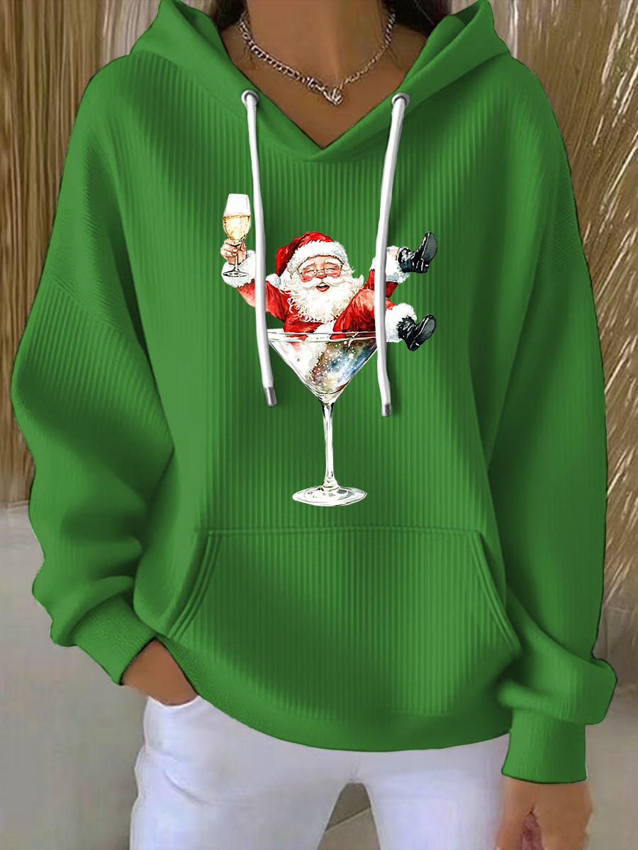 Sweat à Capuche Imprimé Père Noël pour Femme