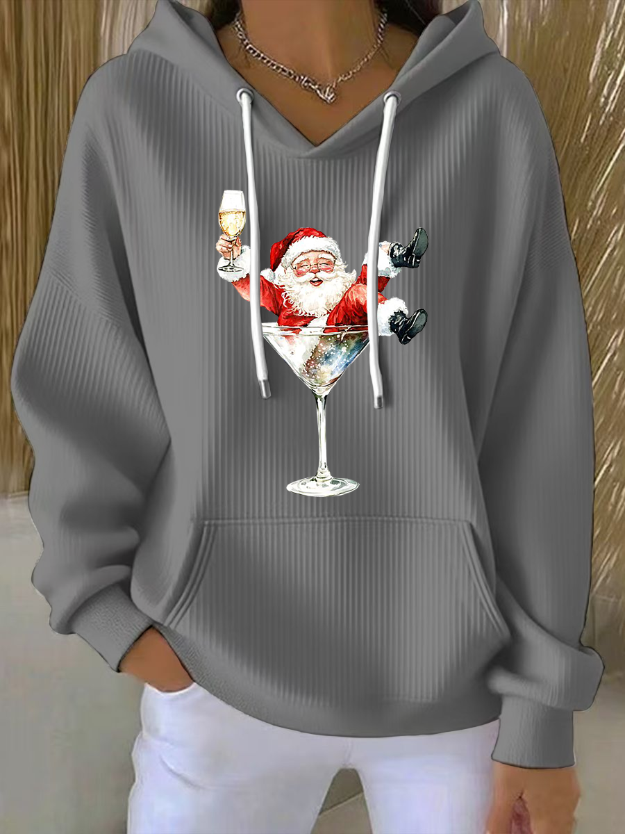 Sweat à Capuche Imprimé Père Noël pour Femme