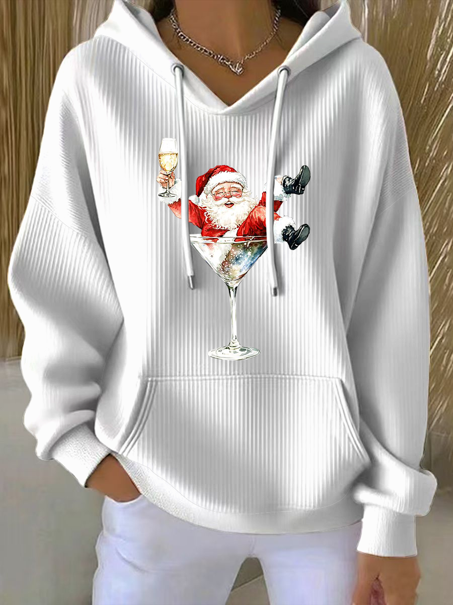 Sweat à Capuche Imprimé Père Noël pour Femme
