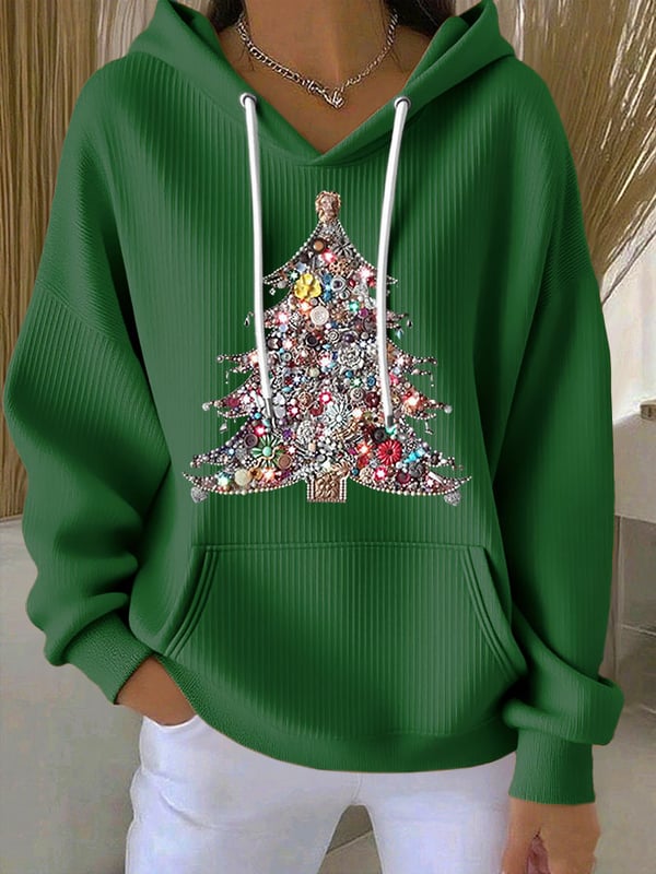 Sweat à Capuche Femme Imprimé Sapin de Noël