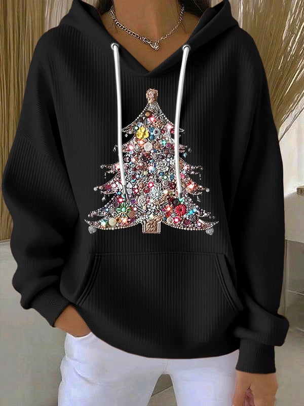 Sweat à Capuche Femme Imprimé Sapin de Noël