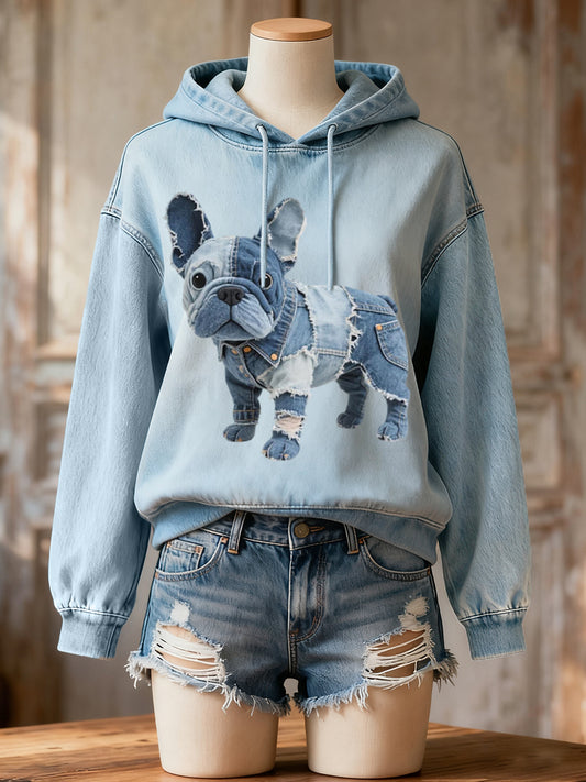 Femmes Français Bulldog Pattern Patchwork Art Hoodie