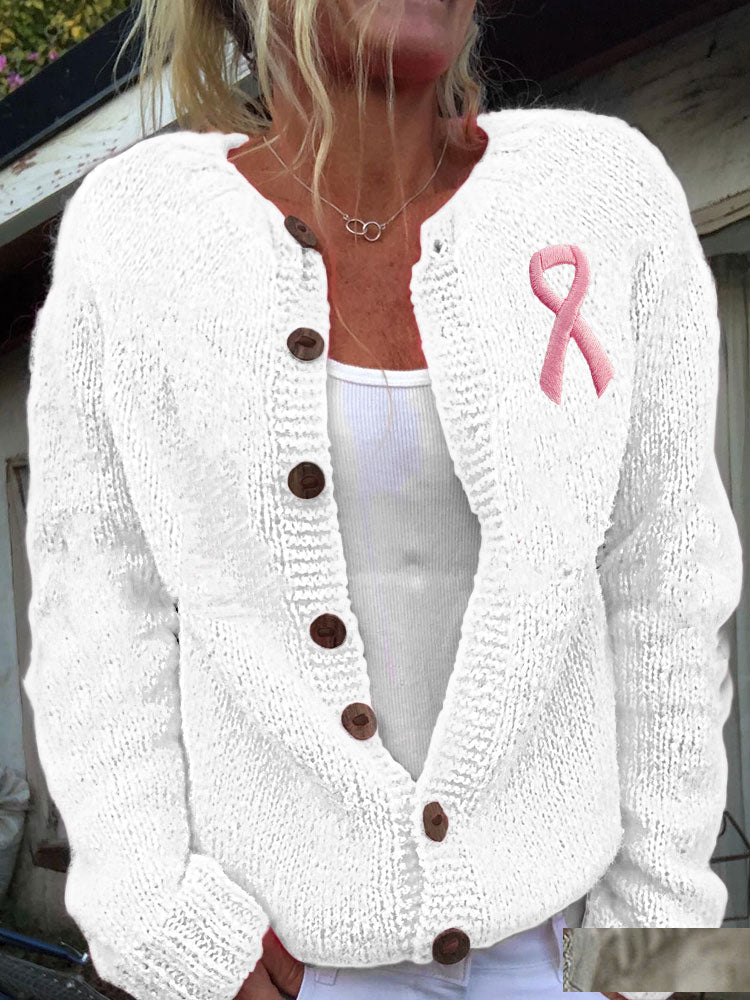 Cardigans de sensibilisation au cancer du sein pour femmes, ruban rose