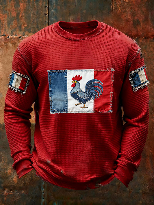 T-shirt à manches longues Drapeau Français Le Coq Gaulois pour homme