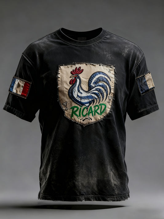 Drapeau Français Vintage Ricard des hommes en détresse T-shirt décontracté