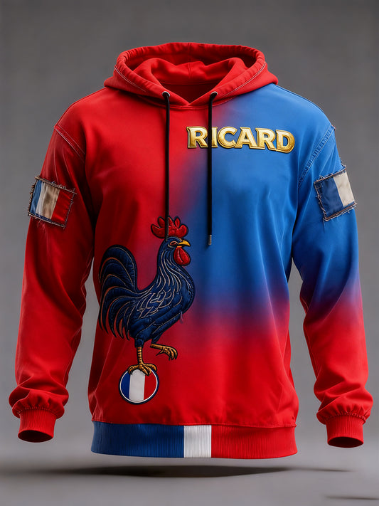 Sweat à capuche décontracté pour homme Drapeau français Ricard