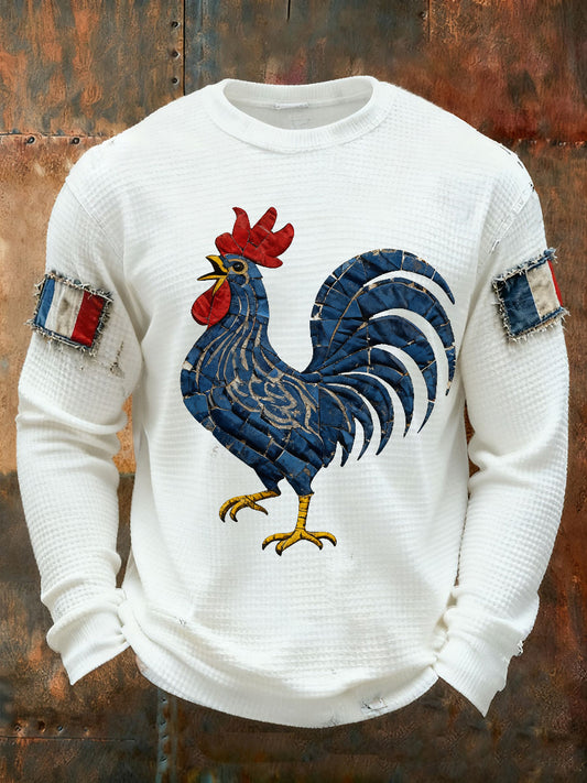 T-shirt à manches longues imprimé gaufré France Le Coq Gaulois pour homme
