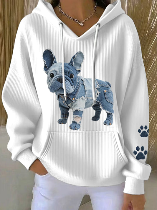 Beau Français Bulldog Patchwork Art Hoodie des femmes