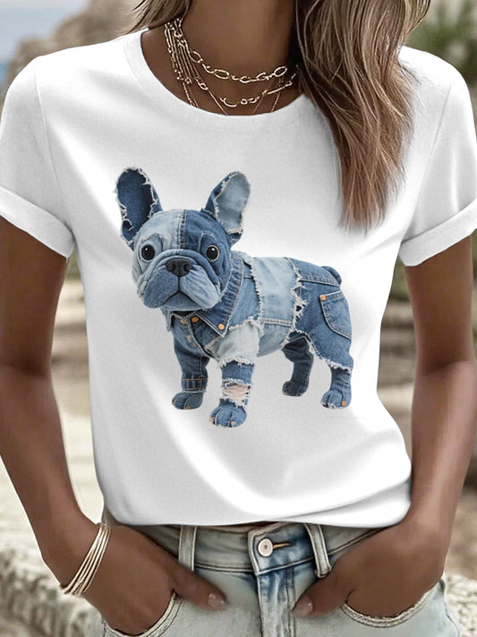Beau bouledogue français Patchwork Art T-Shirt des femmes