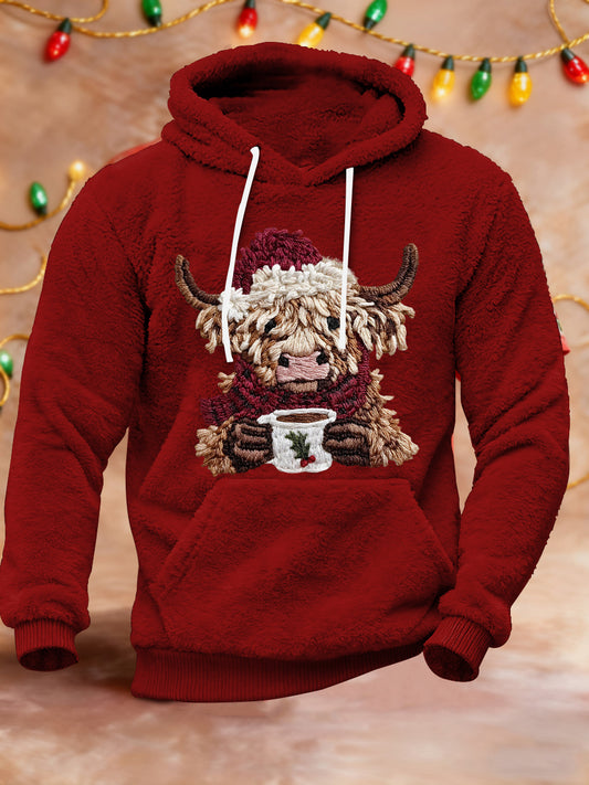 Sweat à capuche en peluche pour hommes Christmas Highland Cow