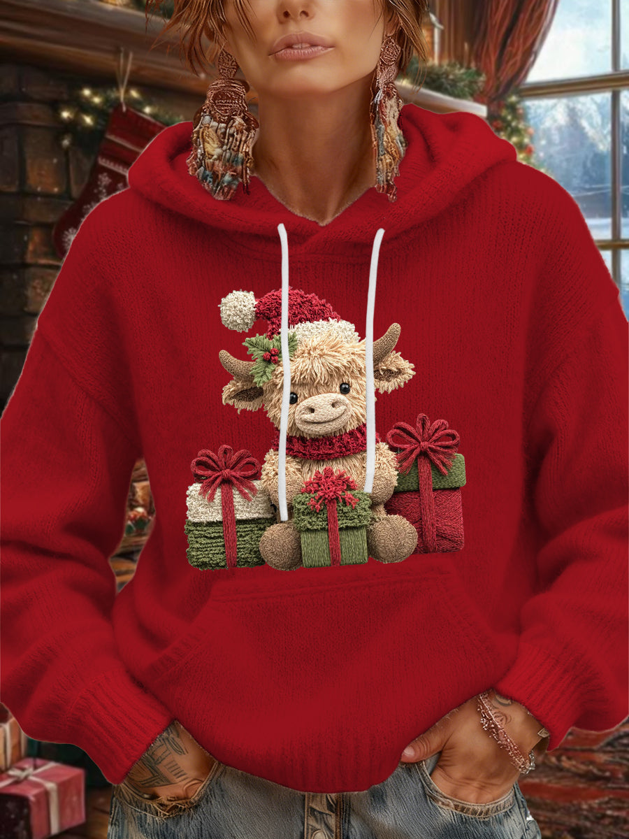 Sweat à capuche en peluche pour hommes Christmas Highland Cow