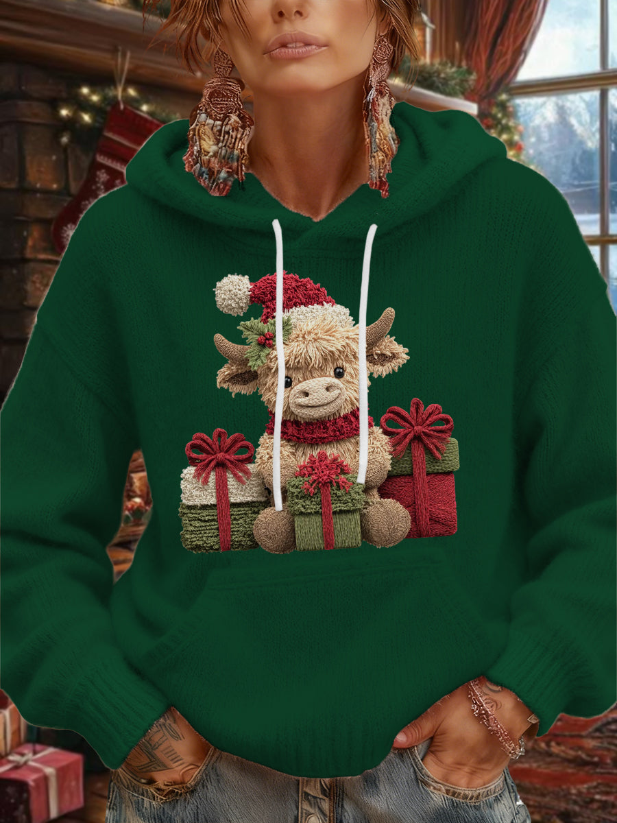 Sweat à capuche en peluche pour hommes Christmas Highland Cow