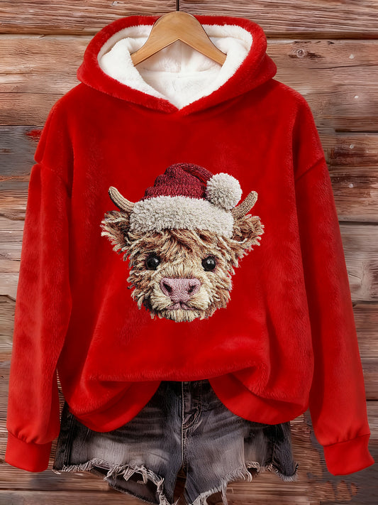 Sweat à capuche en peluche Highland Cow pour femme