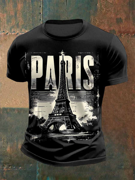 T-Shirt Décontracté Vintage À Motifs Parisiens Français