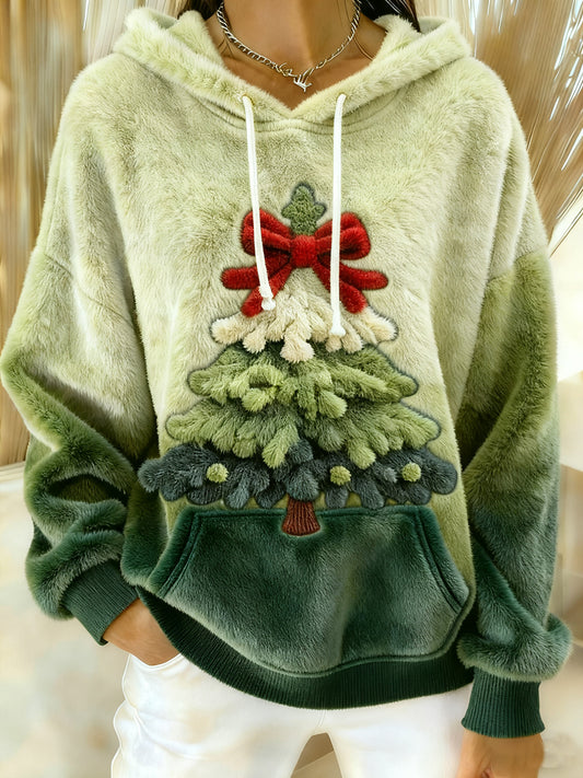 Sweat à capuche en flanelle imprimé arbre de Noël pour femmes