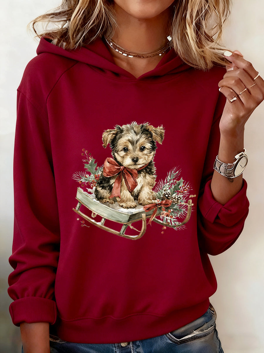 Sweat à capuche confortable décontracté Art animal de Noël pour femmes
