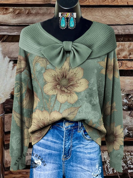 Sweat-shirt imprimé floral vintage pour femme