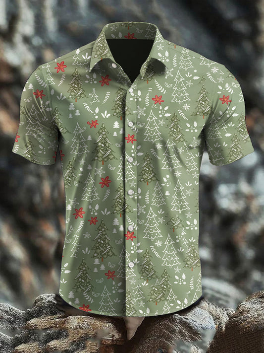 Chemise à manches courtes en coton imprimé abstrait rétro pour homme