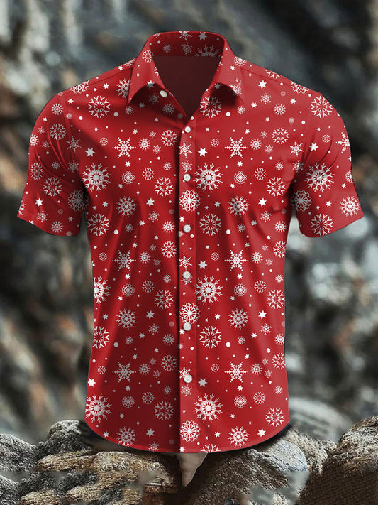 Chemise à manches courtes en coton à imprimé abstrait rétro de Noël pour hommes