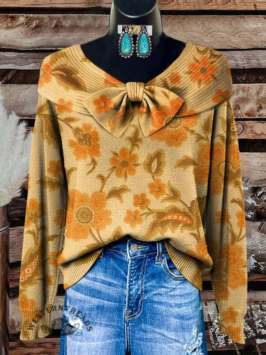 Sweat-shirt imprimé floral vintage pour femme