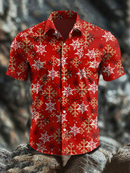 Chemise à manches courtes en coton à imprimé abstrait rétro de Noël pour hommes