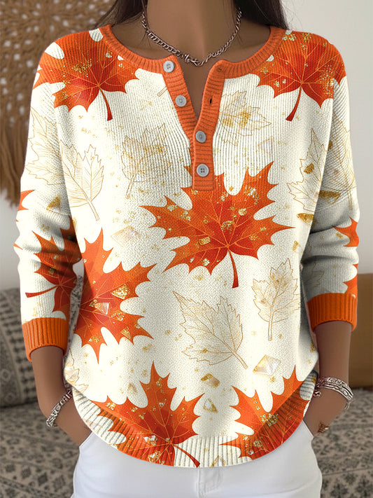 Thanksgiving abstrait Vintage Maple Leaf Art V-Neck Top des femmes