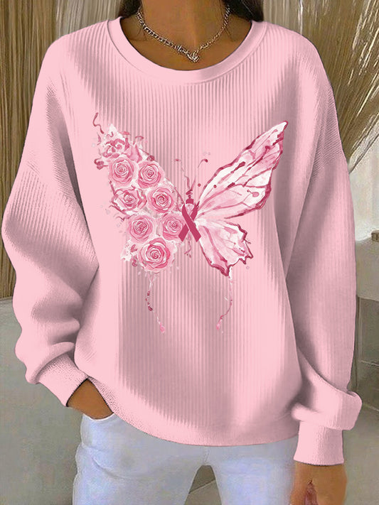 Sweatshirt Décontracté Femme Rose Imprimé Cancer Du Sein