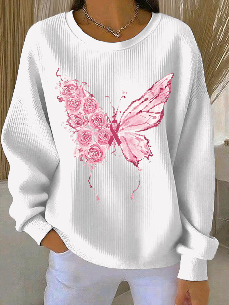 Sweatshirt Décontracté Femme Rose Imprimé Cancer Du Sein