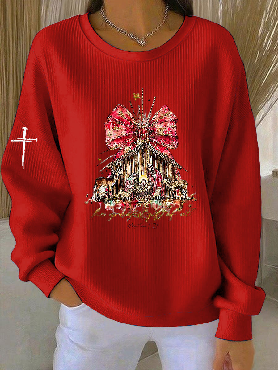 Vintage Christmas Faith Jesus Church Imprimé Casual Loose Sweatshirt à manches longues