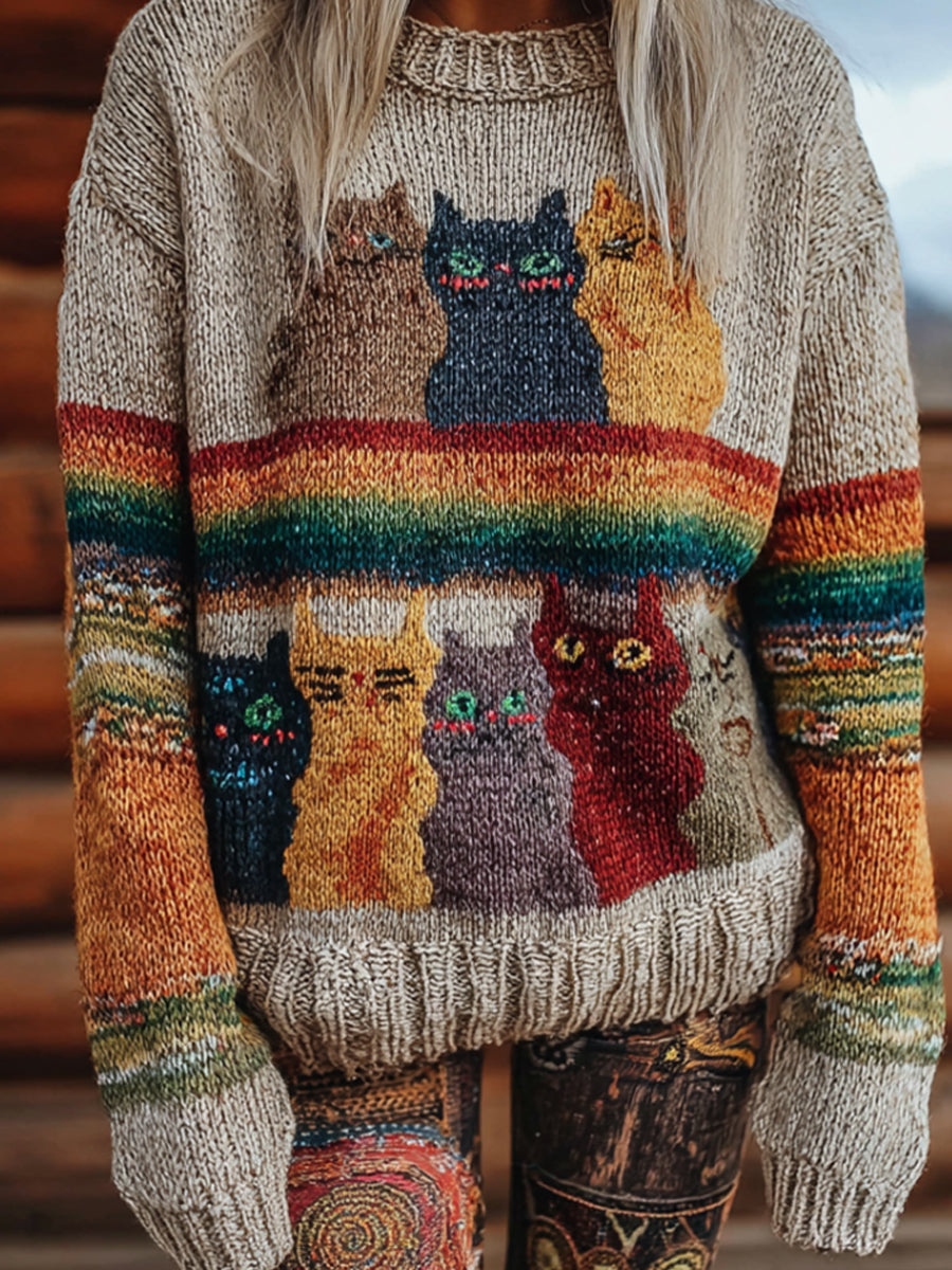 Pull décontracté confortable à imprimé animal vintage de Noël pour femmes